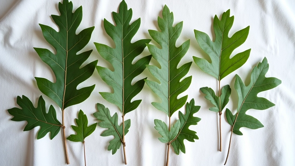 Oak leaves arranged on clean cloth, some showing light pressing with paper towels and weights to remove excess moisture