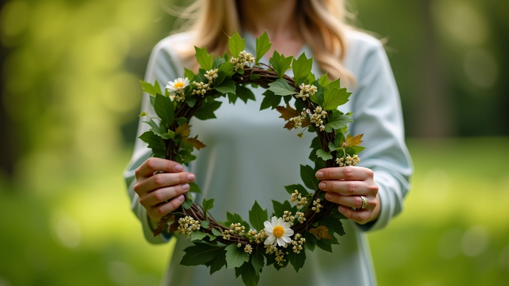 Person gently testing wreath structure by carefully tilting and checking binding security before hanging